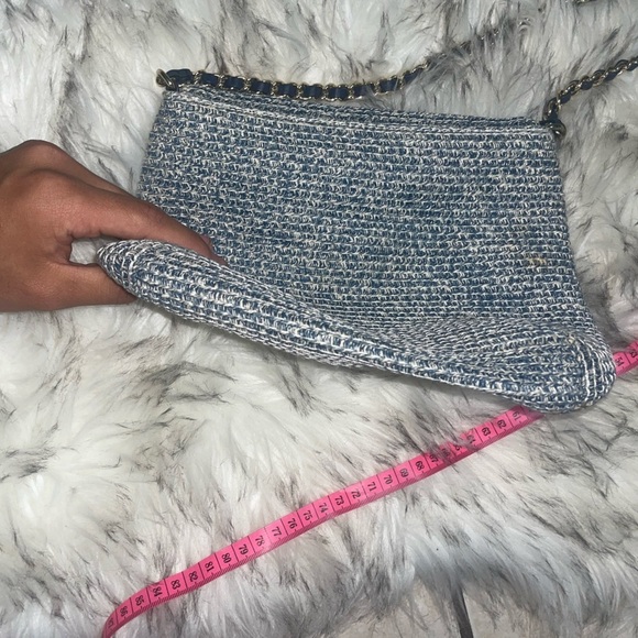 Vintage💙Blue woven crossbody bag with chain strap flap bag vintage bag y2k bag - Picture 10 of 14